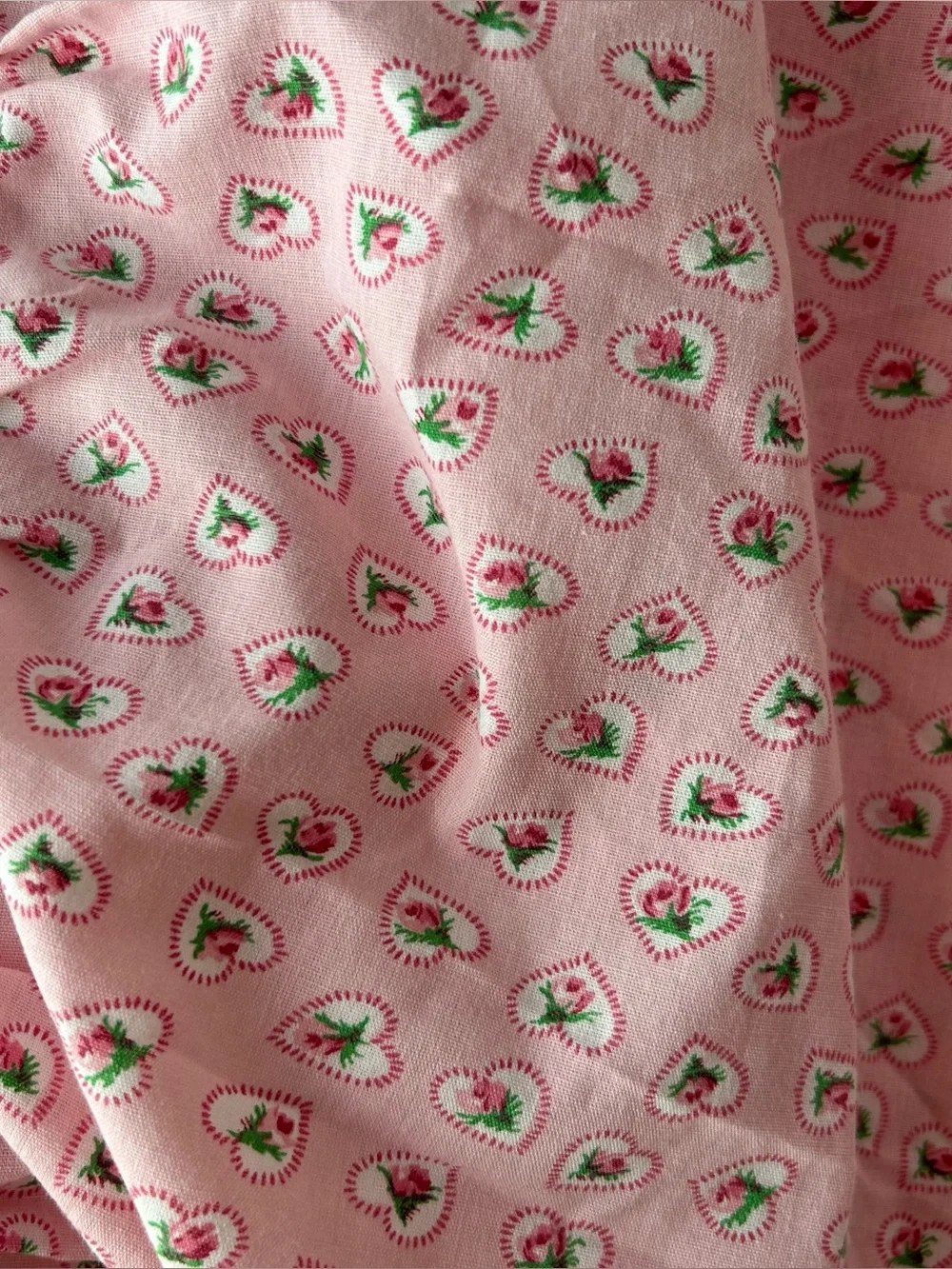 Vintage Laura Ashley Cottagecore Heart Floral Rose Ruffle Bed Skirt Pink Green